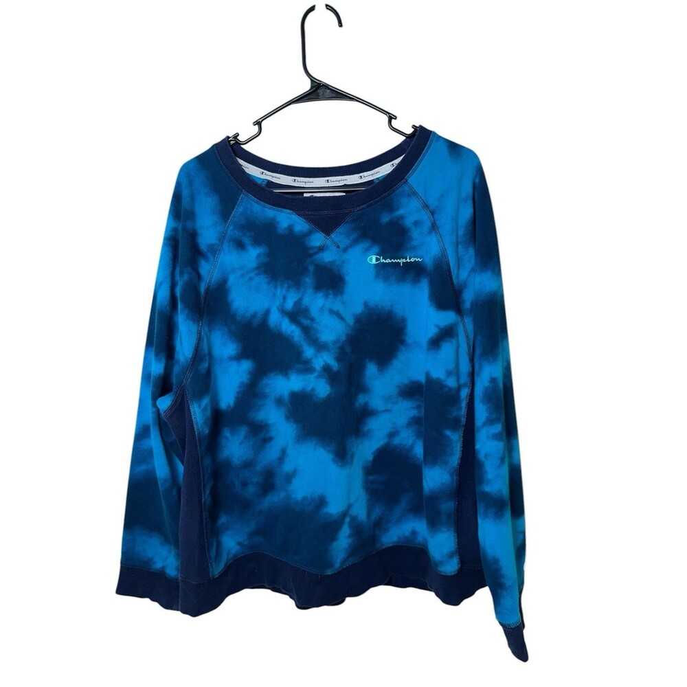 CHAMPION Women's Ladies 2XL Tie Dye Crop Sweatshirt Blue Cloud Burst Plus Size
